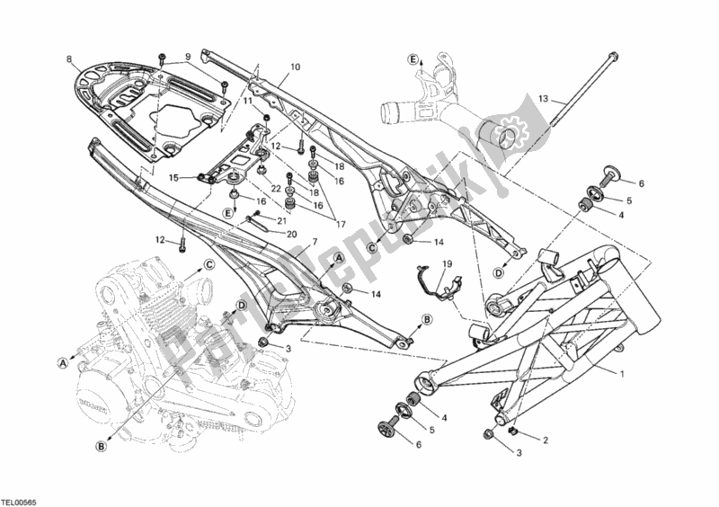 All parts for the Frame of the Ducati Monster 696 USA 2010